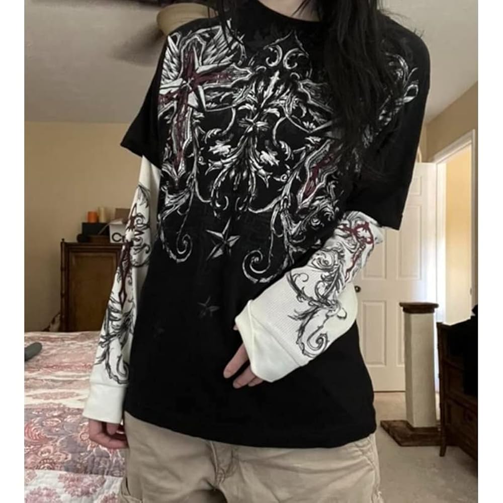 【ASKYURSELF】メッシュ GOTH 黒 クロップド 半袖Tシャツ パンク Amazon | TSMNZMU レディース ゴシック クロップトップ メッシュ